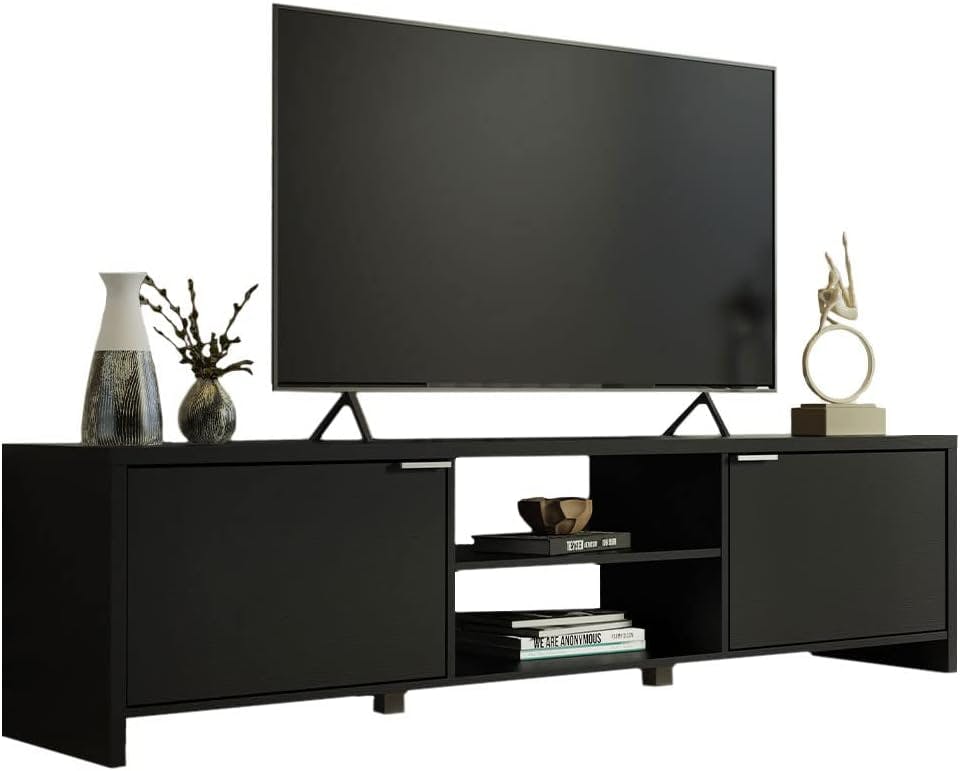 Modern Black Engineered Wood 71" Entertainment TV Stand