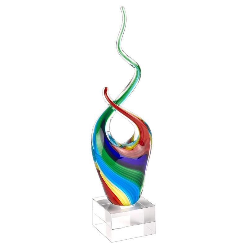 Elegant Rainbow Murano-Style 14" Crystal Glass Sculpture