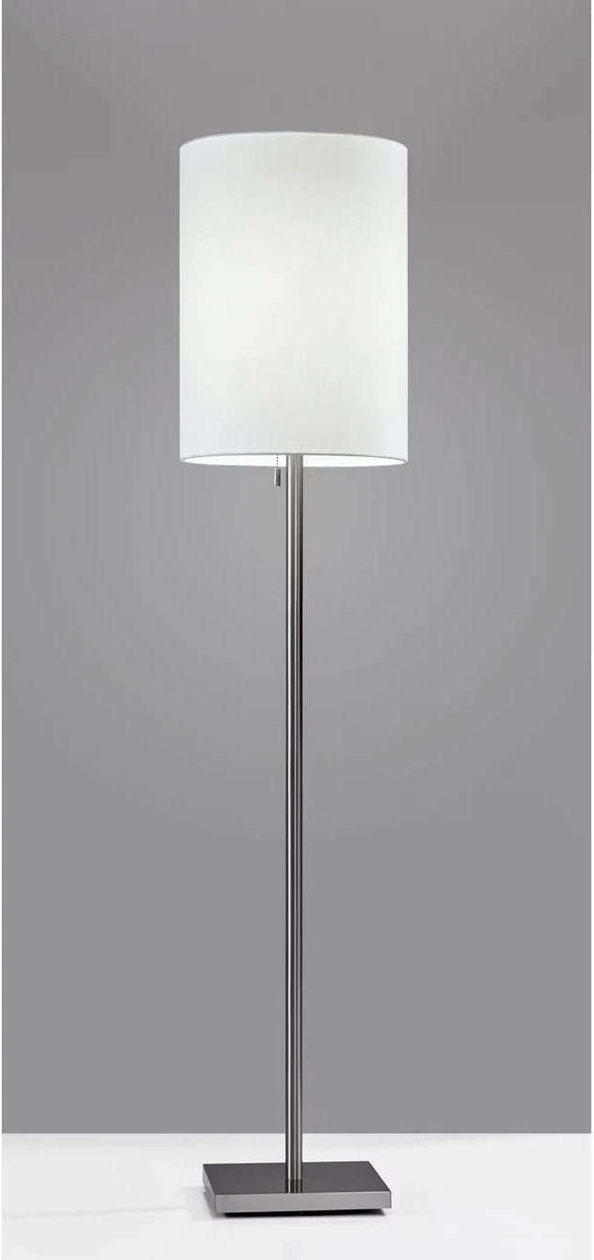 Elegance Squared Brushed Steel & Textured White Fabric Floor Lamp
