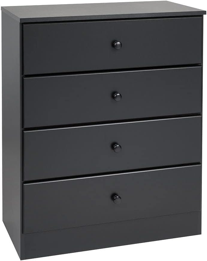 Astrid Sleek Black 4-Drawer Dresser with Solid Wood Knobs