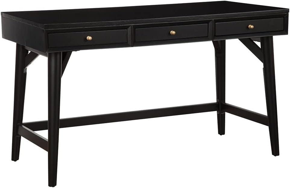 Elegant Black Mahogany 52" Transitional Home Office Desk with 3 Drawers