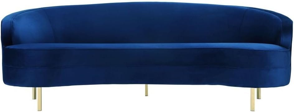 Elegant Navy Velvet Curved Sofa with Gold Stainless Steel Legs