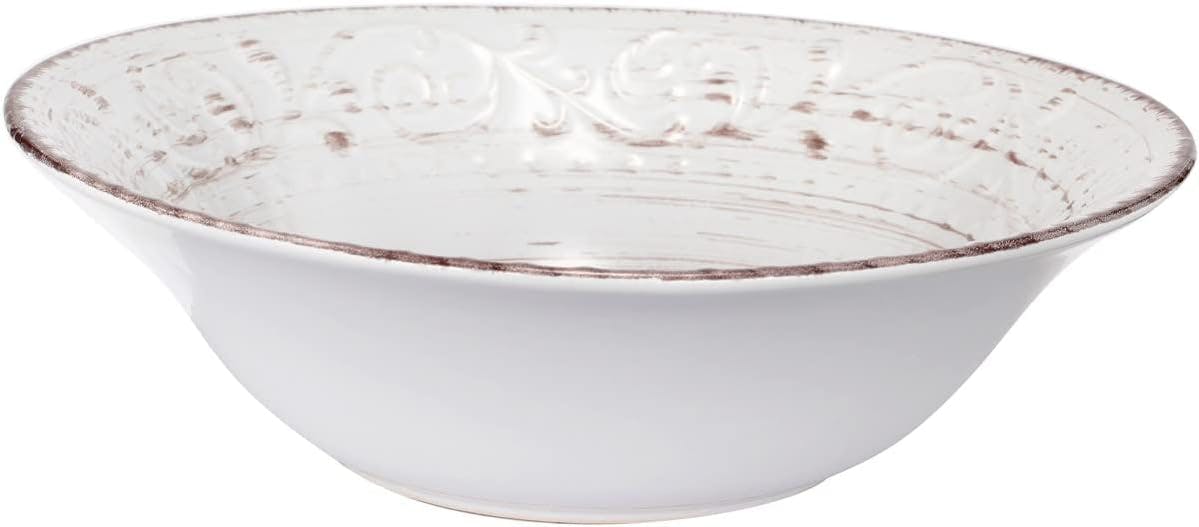 Elegant Rustic Flare 9.8" Ceramic Serving Bowl in Antiqued White