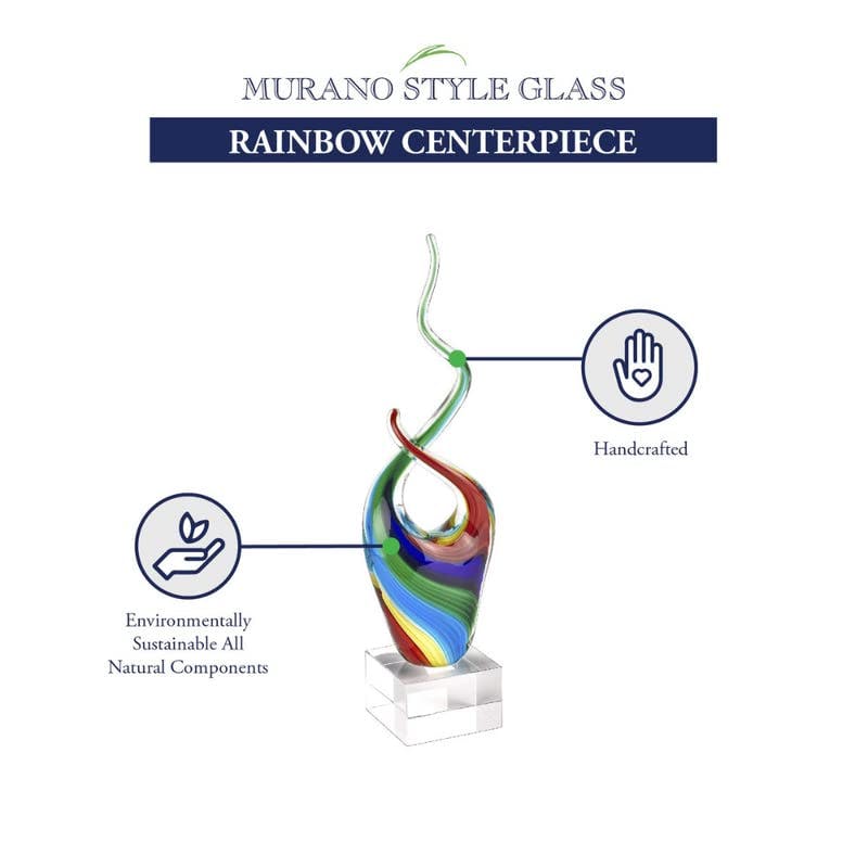 Elegant Rainbow Murano-Style 14" Crystal Glass Sculpture