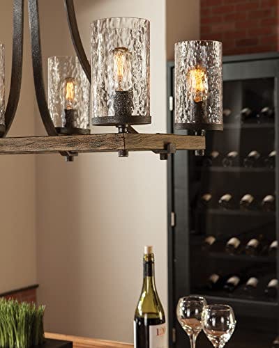 Angelo 6-Light Distressed Oak & Slate Grey Metal Chandelier with Clear Glass Shades