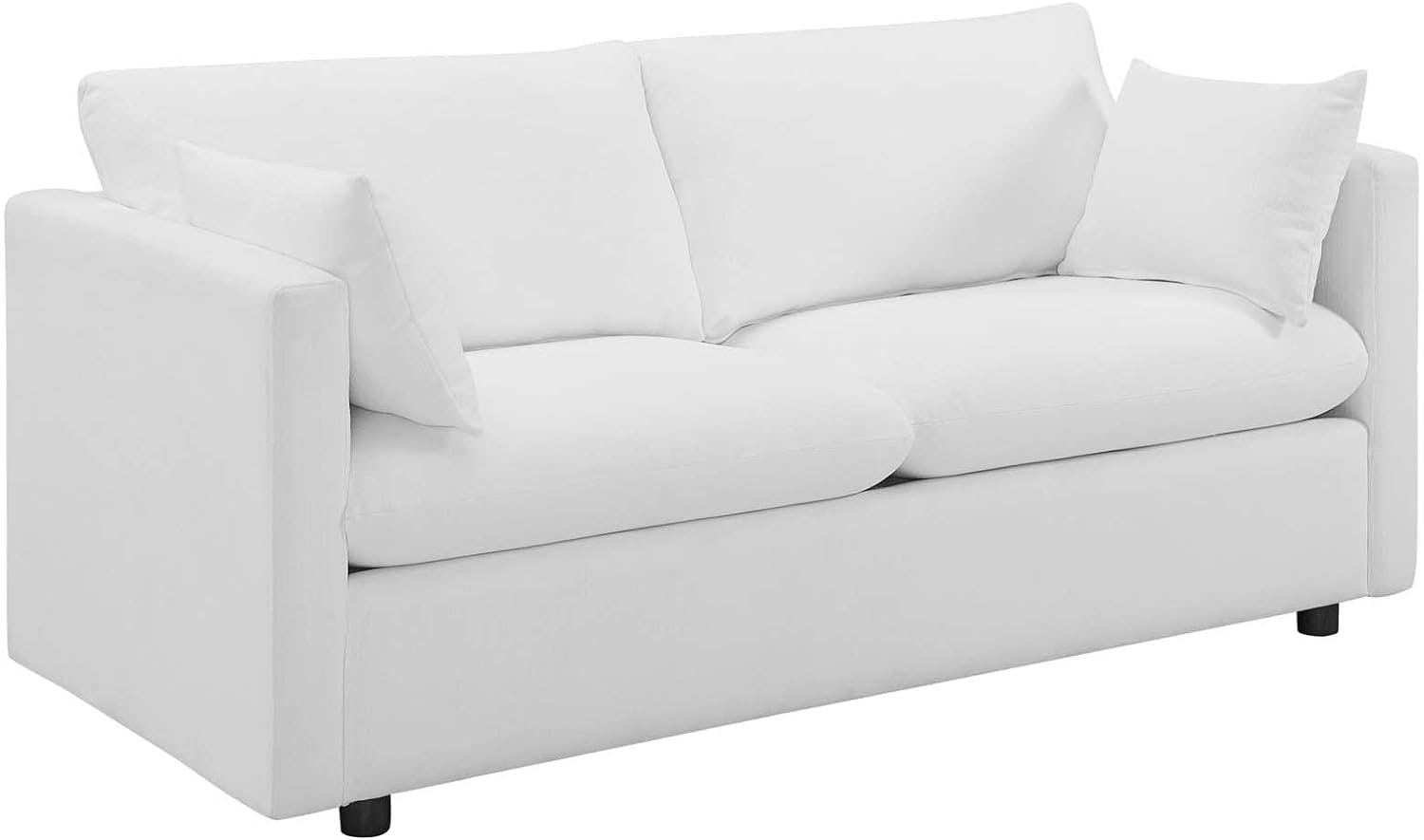 Sublime Comfort White Polyester 70" Tuxedo Sofa with Wood Accents