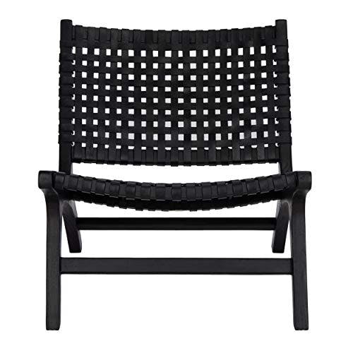 Luna Black Leather Woven Accent Chair with Sungkai Wood Frame