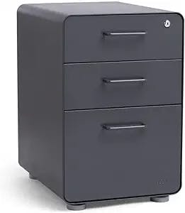 Poppin Stow 3-Drawer Metal Filing Cabinets for Home Office, Powder-Coated Steel File Cabinet Organizer for Hanging File Folders, Under Desk Storage Box with Drawers and Lock, Charcoal