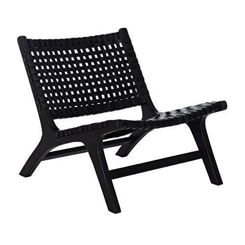 Luna Black Leather Woven Accent Chair with Sungkai Wood Frame