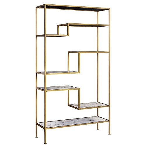 Marmo Faux Marble and Gold 5-Tier Geometric Bookcase