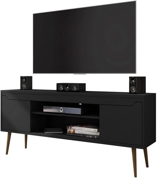 Bradley 63'' Matte Black Mid-Century Modern TV Stand with Storage