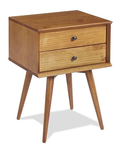 Castanho Solid Wood Mid-Century Modern 2-Drawer Nightstand