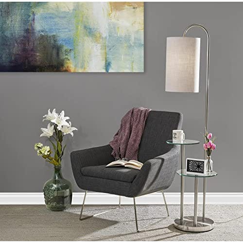 Modern Brushed Steel 66" Shelf Floor Lamp with Clear Glass Tops