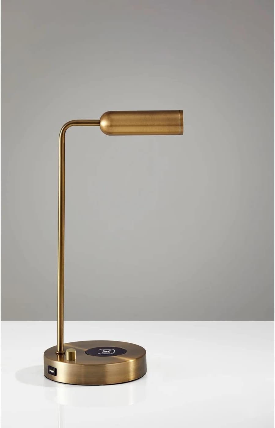 AdessoCharge 17" Antique Brass LED Desk Lamp with Wireless Charging