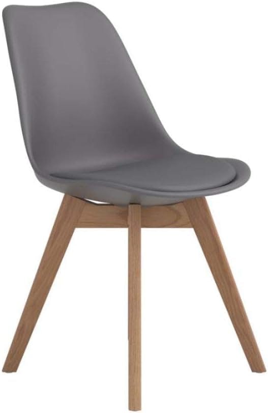 Transitional Gray Faux Leather Upholstered Side Chair with Oak Legs