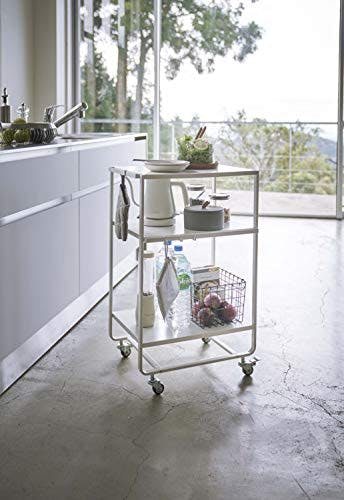 Sleek White 3-Tier Rolling Kitchen Cart with Storage Hooks