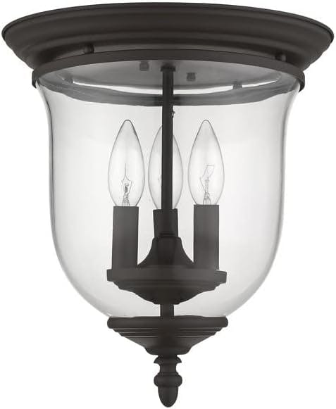 Legacy Bronze 3-Light Flush Mount with Hand Blown Clear Glass