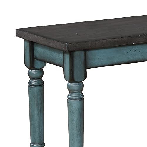 Willow 40" Teal Blue and Smoke Farmhouse Solid Wood Bench