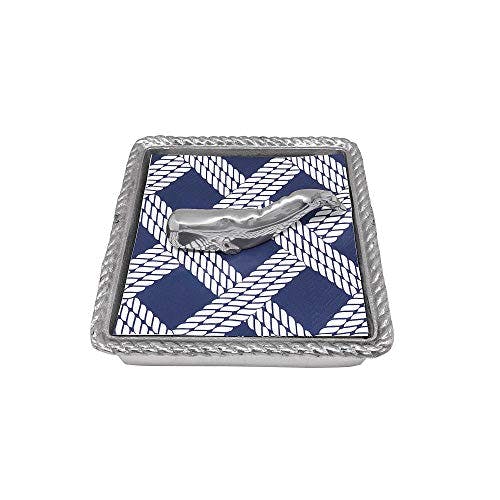 Nantucket Whale Recycled Metal Napkin Holder with Navy Rope Design