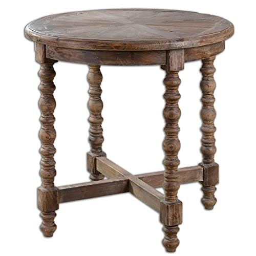 Traditional Round Brown Reclaimed Fir End Table, 26"