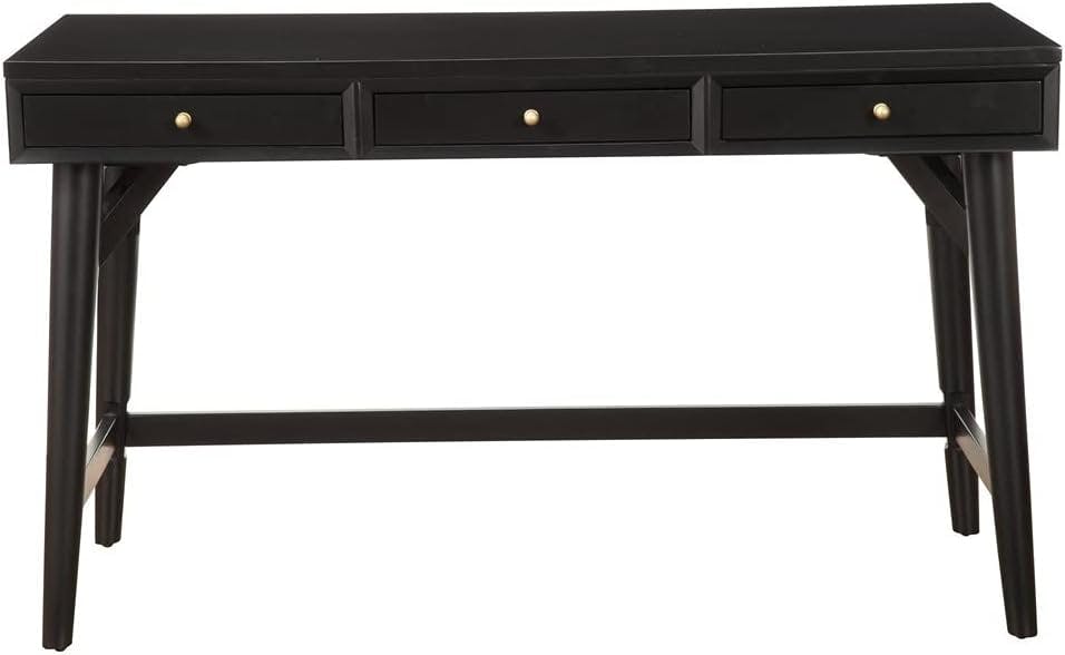 Elegant Black Mahogany 52" Transitional Home Office Desk with 3 Drawers