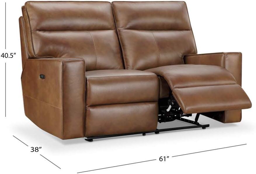 Camel Top-Grain Leather Power Reclining Loveseat with USB Ports