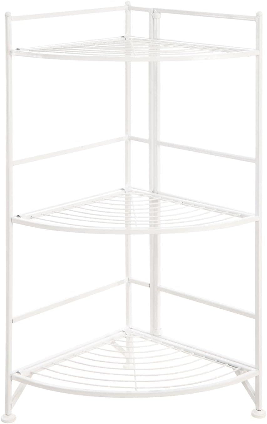Sleek White Adjustable 3-Tier Wire Corner Storage Shelf