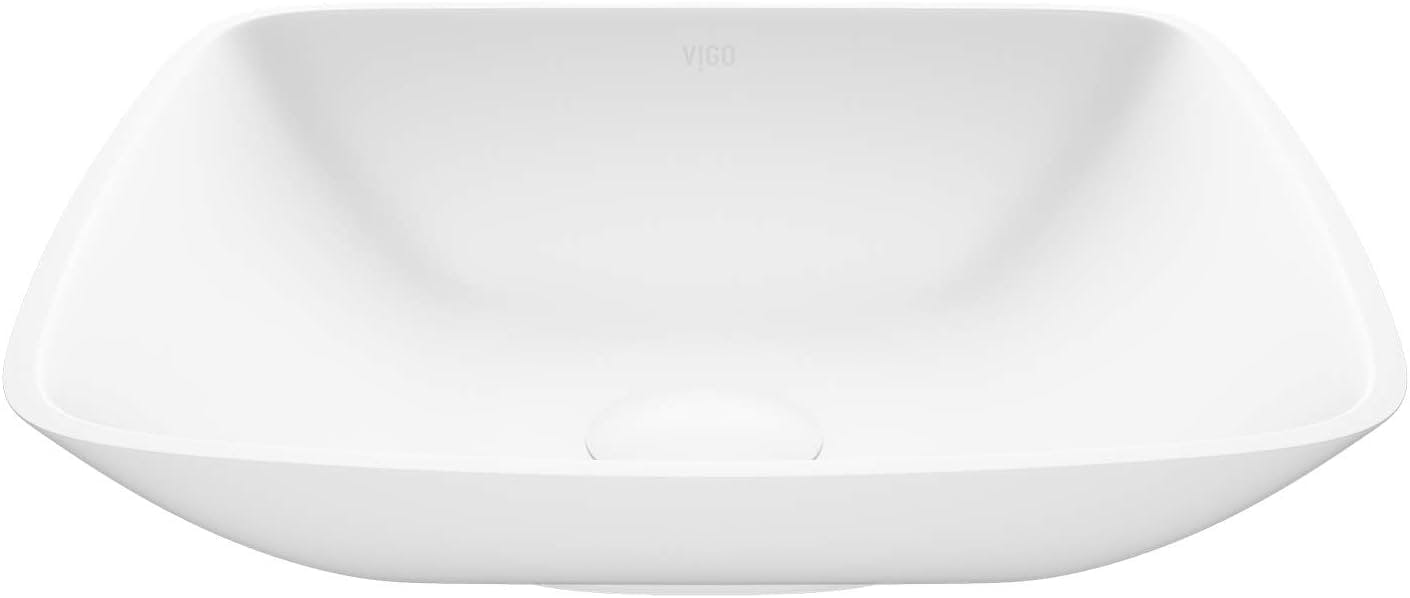Elegant Matte White 13.75'' Square Stone Vessel Bathroom Sink