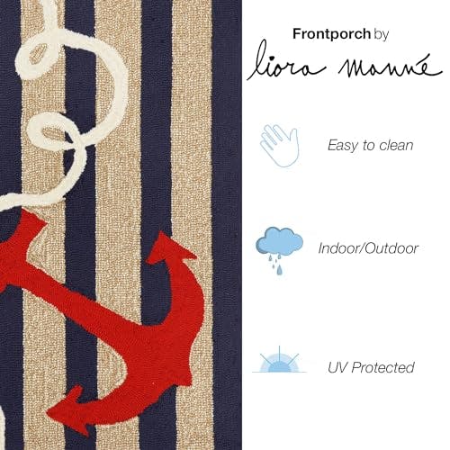 Nautical Anchor Striped 30"x48" Indoor/Outdoor Hand-Tufted Rug
