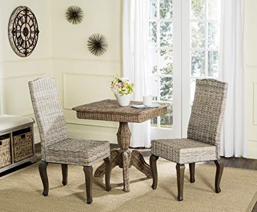 Set of 2 Transitional White Washed Rattan Side Chairs