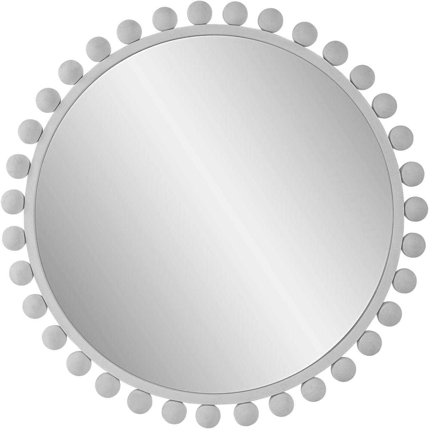 Cyra Transitional White Round Wood Mirror with Beaded Iron Frame