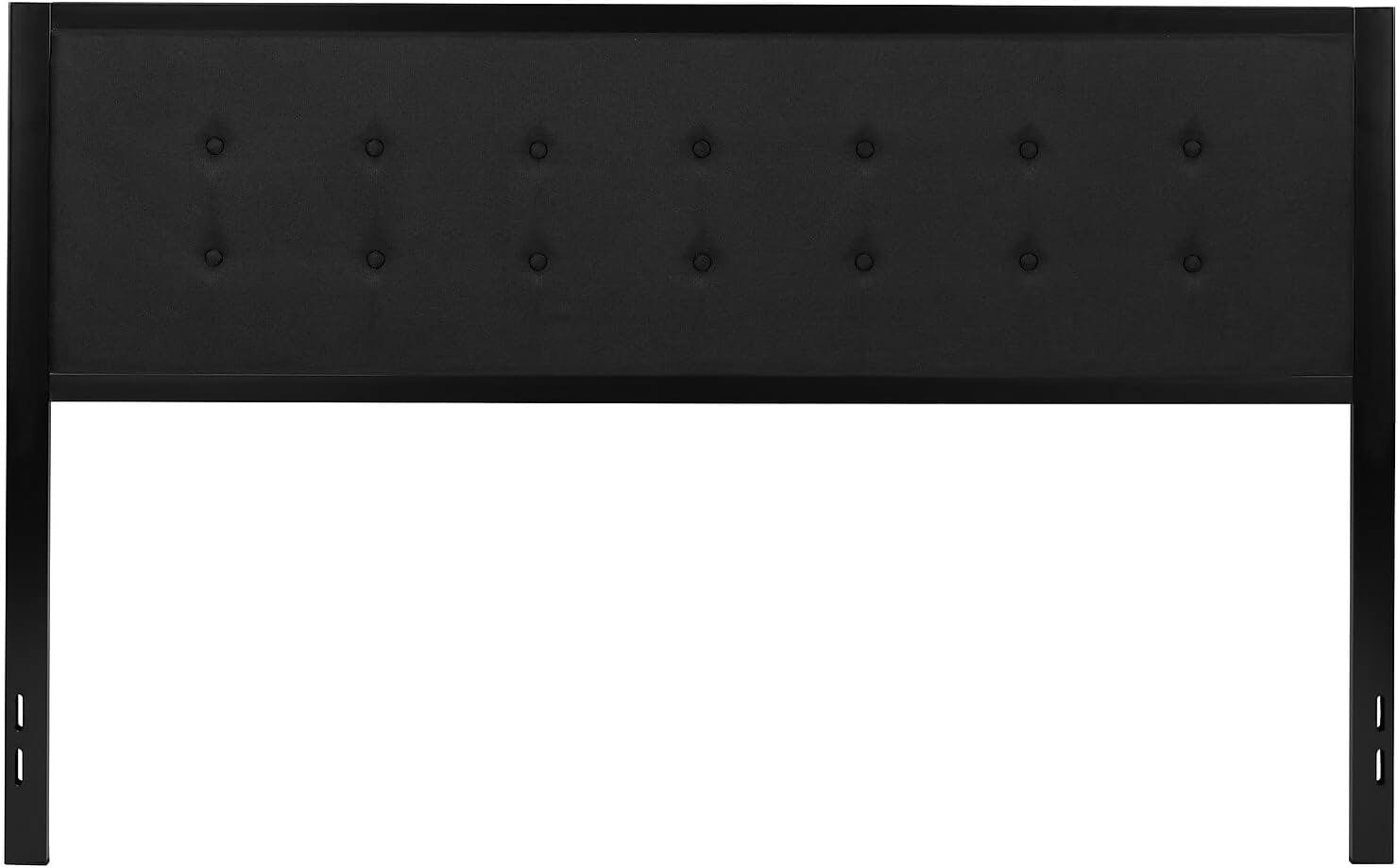 Sleek Black Upholstered King Headboard with Metal Tufting