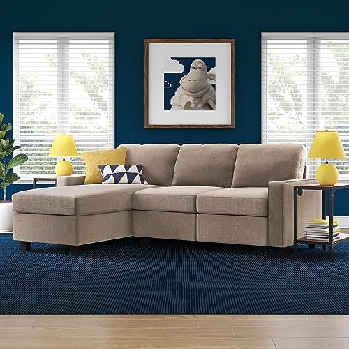 Oatmeal Polyester 3-Seater Sleeper Sectional with Inner-Spring and Storage