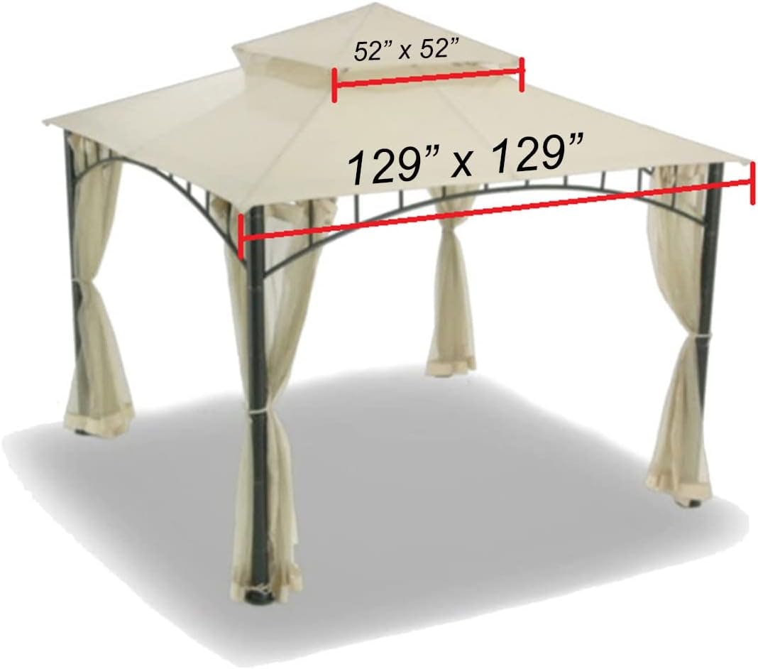 Beige Square Metal Frame Gazebo Replacement Canopy