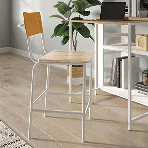 Boulevard Modern Counter-Height Stool with Faux Leather and Woodgrain Seat