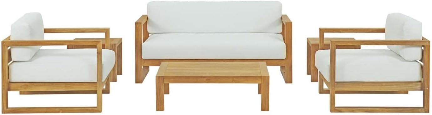 Cambridge 6-Piece Natural White Teak Sofa Seating Group with Cushions