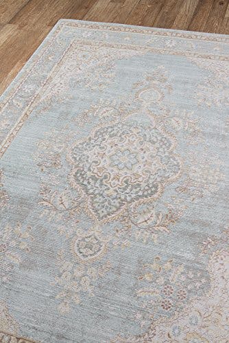 Serene Oval Blue 4' x 6' Synthetic Stain-Resistant Rug