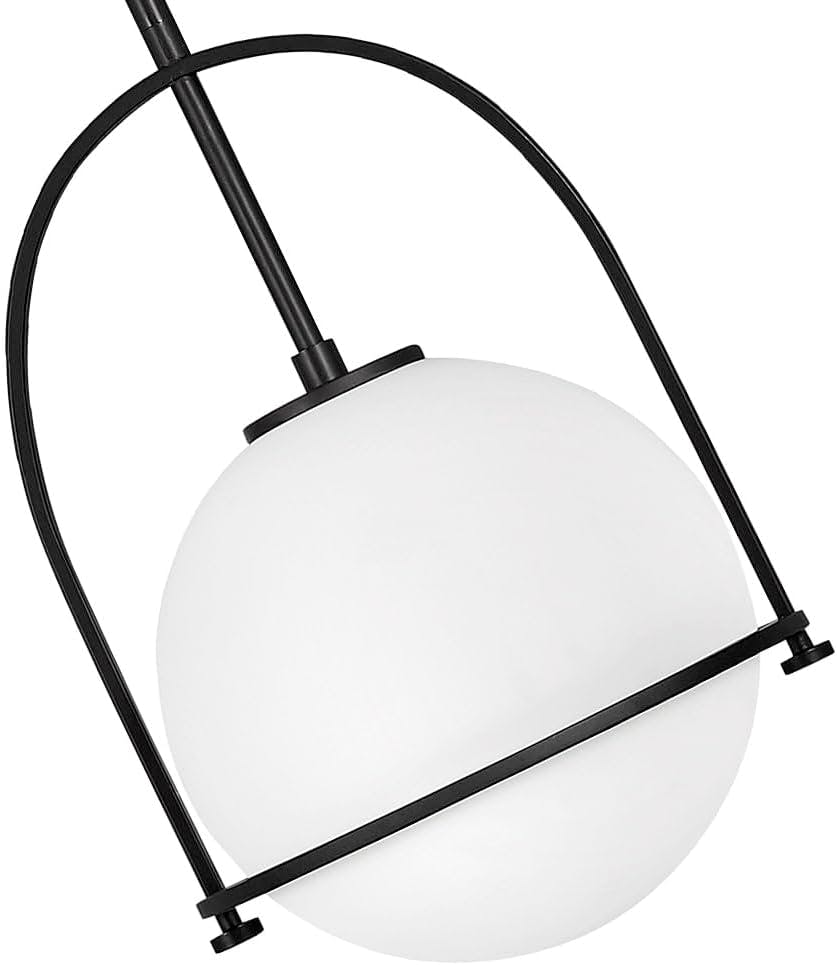 Somerset Chic Black Steel Medium Pendant with Etched Opal Glass