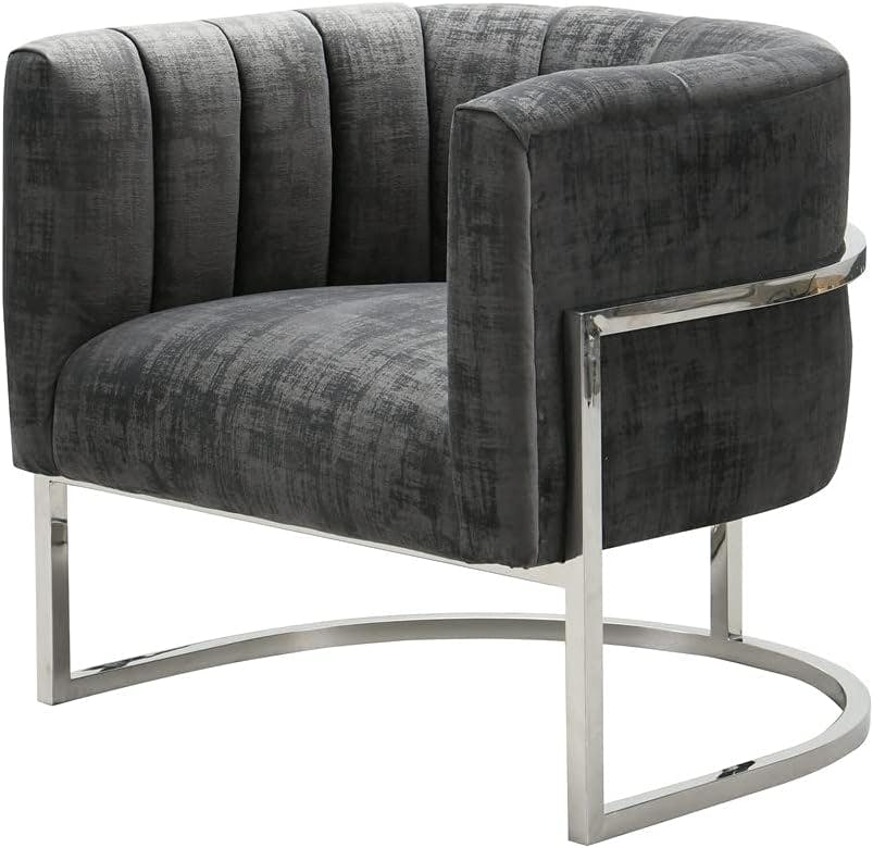 Magnolia Modern Slub Grey Velvet Accent Chair with Silver Metal Base