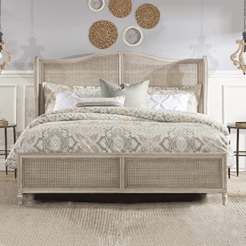Antique White King Sausalito Bed with Cane Wingback Design