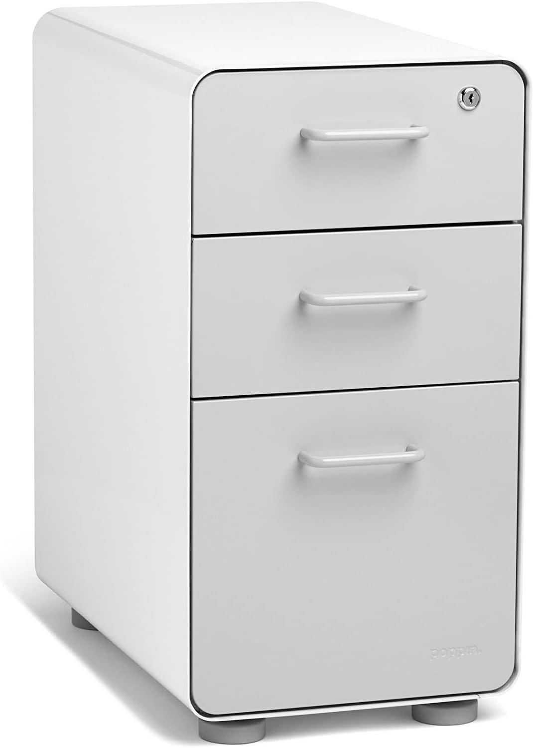 Compact Stow 3-Drawer White & Light Gray Steel File Cabinet