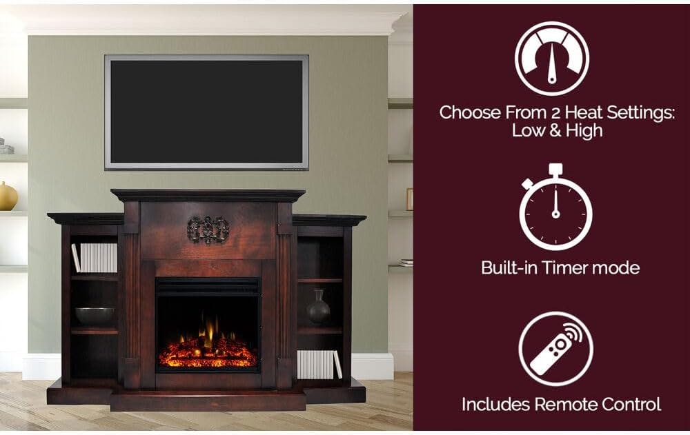 Sanoma 72'' Walnut Electric Fireplace with Multi-Color Flame and Mantel