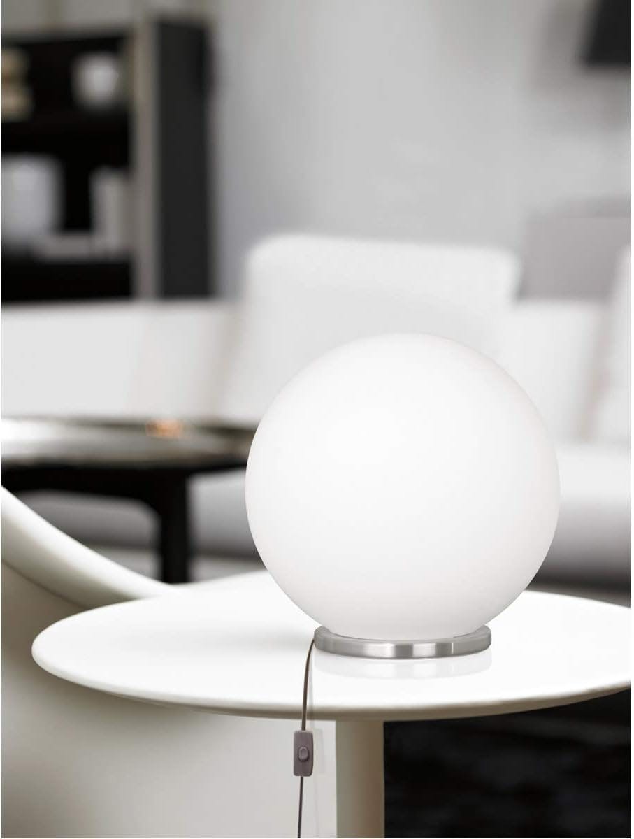Eglo Rondo 8-Inch Silver Globe Table Lamp with Frosted Opal Shade