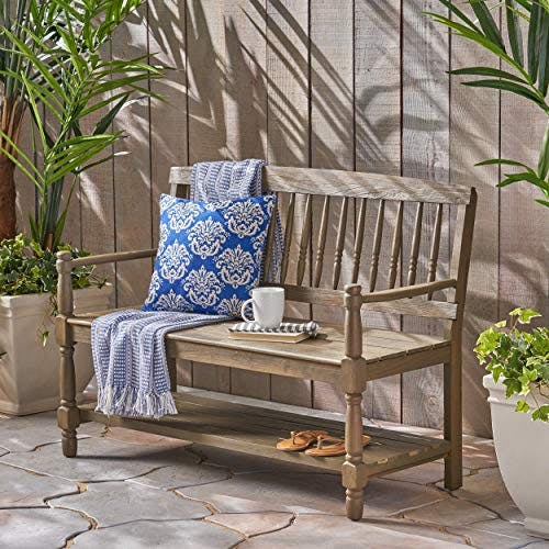 Cody Classic Gray Acacia Wood Outdoor Bench with Storage Shelf