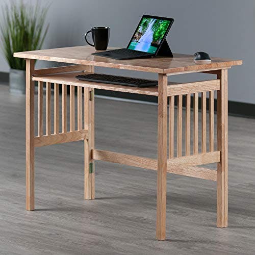 Transitional Natural Brown 40'' Foldable Wood Home Office Desk with Keyboard Tray