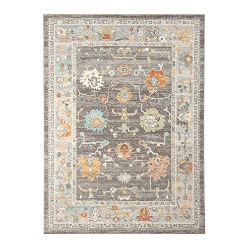 Rectangular Gray 5' x 7' Stain-Resistant Synthetic Area Rug
