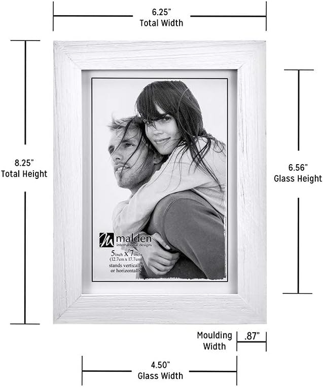 Classic 5x7 White Wash Wood Picture Frame for Tabletop or Wall