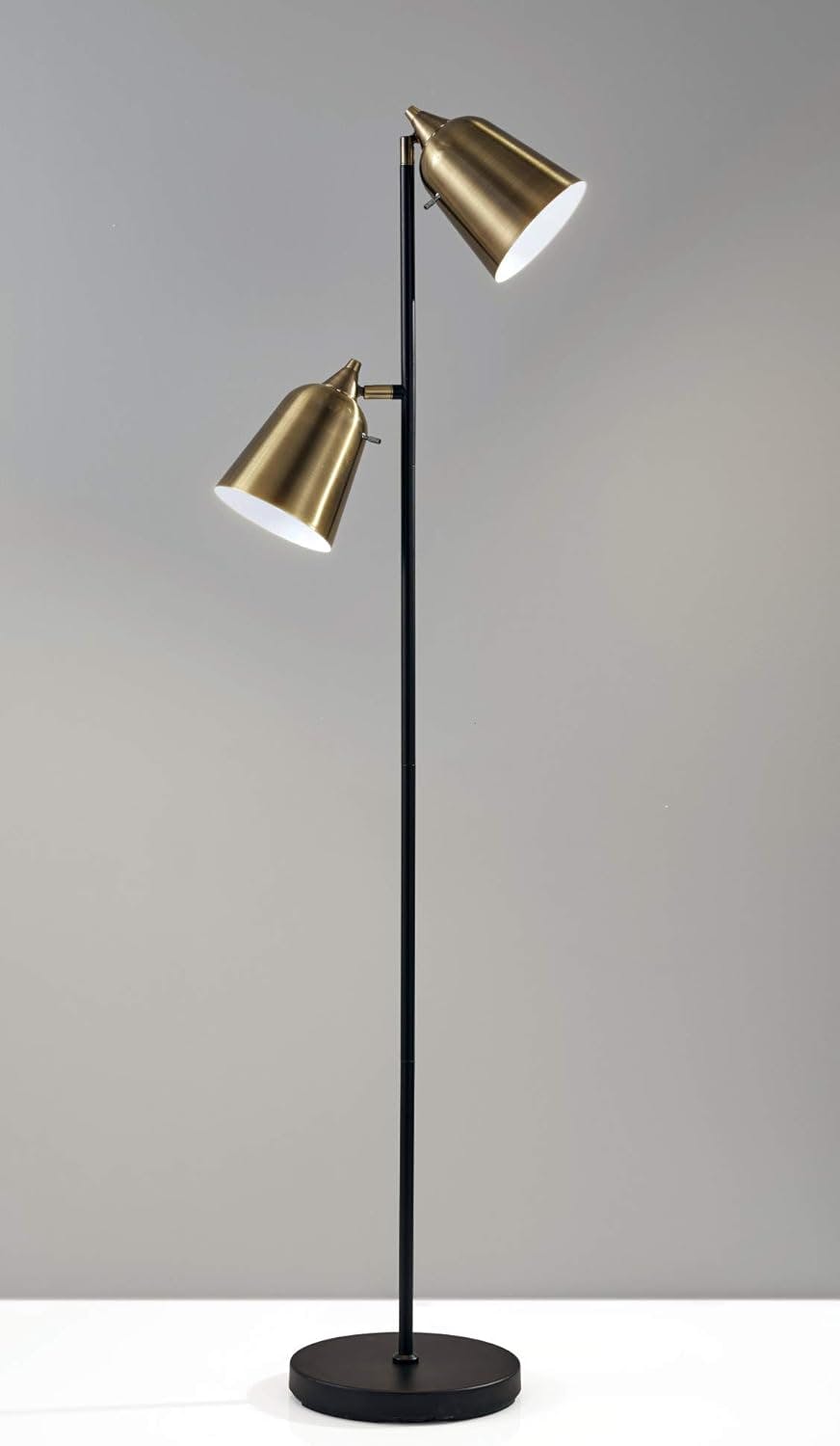 Sleek Brushed Steel Dual Adjustable Shades Floor Lamp