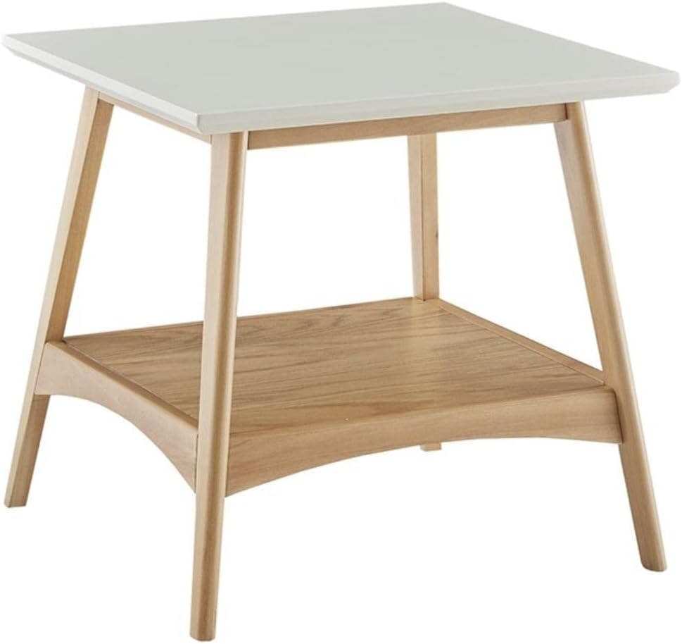 Parker Mid-Century Modern Off-White and Natural Wood End Table