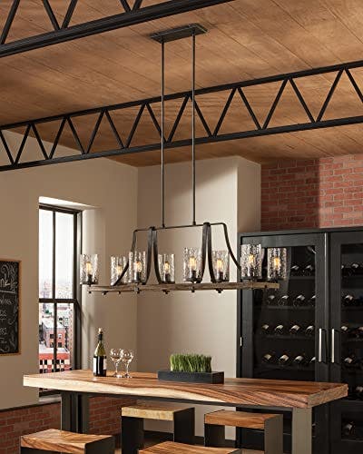 Angelo 6-Light Distressed Oak & Slate Grey Metal Chandelier with Clear Glass Shades